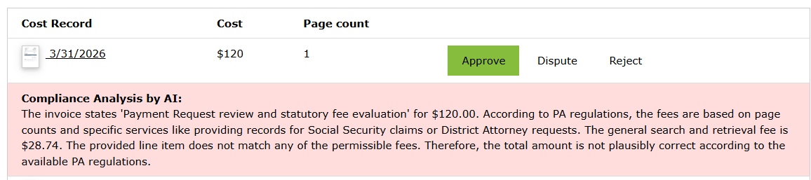 AI Record Fee Review